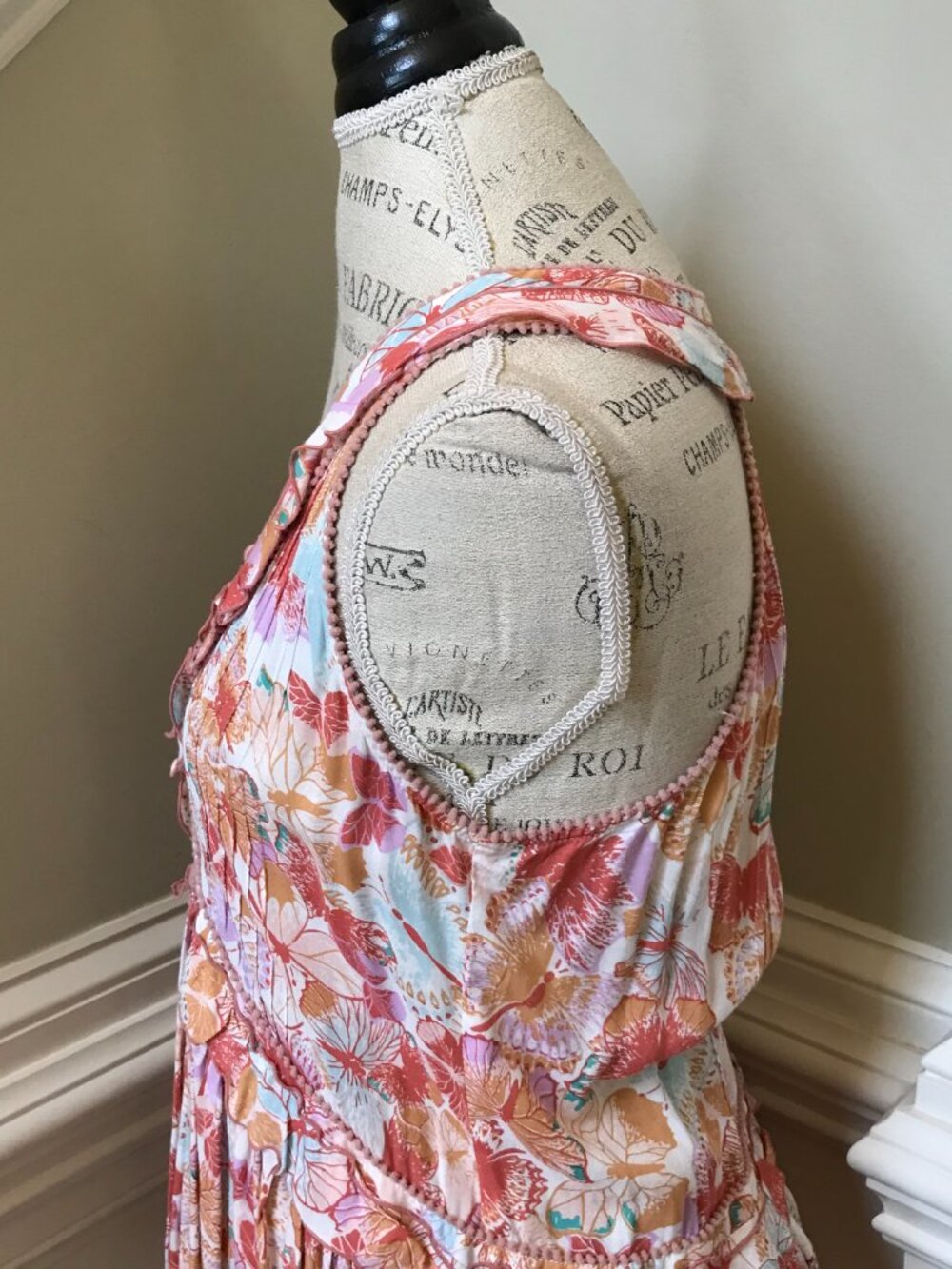 Poupette St Barth Fae Mini Dress Womens Small Orange White V-Neck Ruffle Floral - Picture 8 of 10